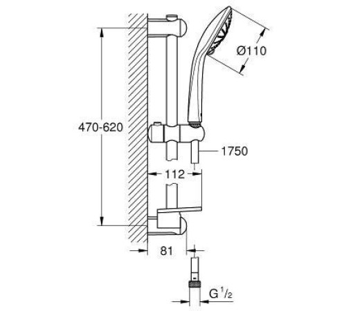 Душевой гарнитур GROHE Euphoria 110 III штанга 600 мм шланг 1750 мм хром 27231001