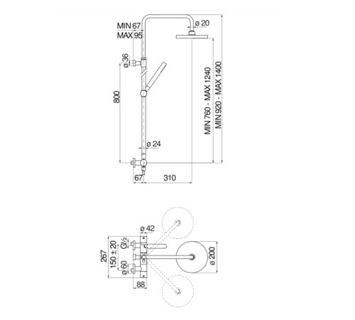 Душевая система термостатическая Nobili Velis верхний душ 20 см глянцевый черный VE125030/50FLP