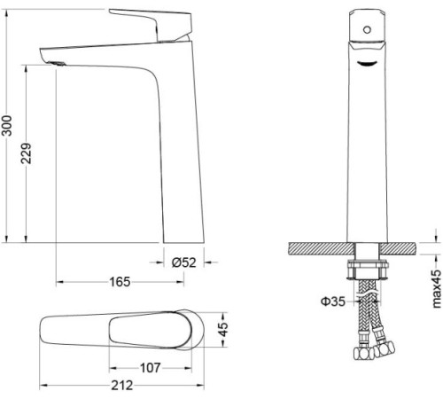Смеситель для раковины Aquanet Бетта высокий 230 мм матовый черный AQ1104MB