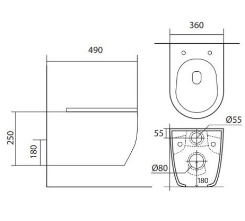 Унитаз подвесной безободковый Aquanet Европа 490x360x250 мм сиденье микролифт AQ1106-00