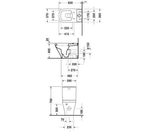 Унитаз напольный Duravit DuraStyle под бачок 370x630 мм 2155090000
