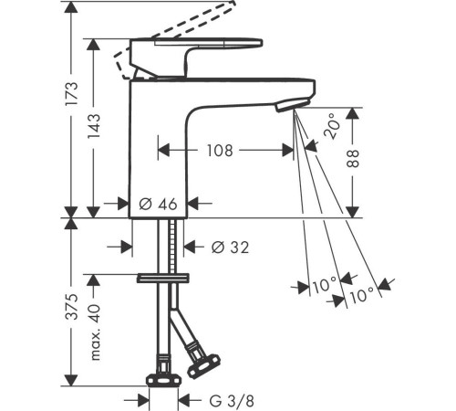 Смеситель для раковины Hansgrohe Vernis Blend 100 без донного клапана матовый черный 71580670