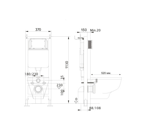 Инсталляция с унитазом AQUATEK Европа 4 в 1 рама INS-0000017 кнопка KDI-0000016 унитаз AQ1106L-00 New-016