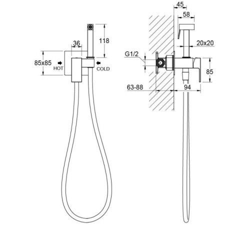 Комплект для гигиенического душа встроенный Aquatek Либра матовый черный AQ1022MB