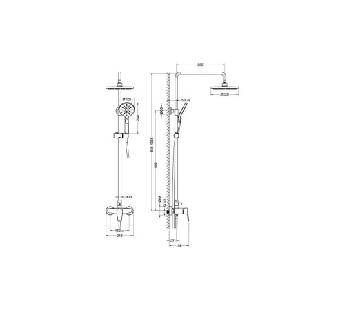 Душевая система со смесителем для душа Aquanet Бетта 220 мм оружейная сталь AQ2160BGM