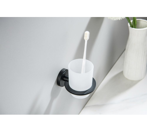 Стакан с держателем Aquanet Оберон матовый черный AQ4204MB