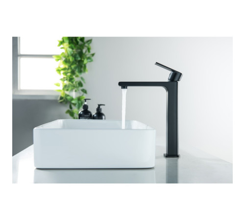 Смеситель для раковины Aquanet Лира высокий 237 мм без донного клапана матовый черный AQ1404MB