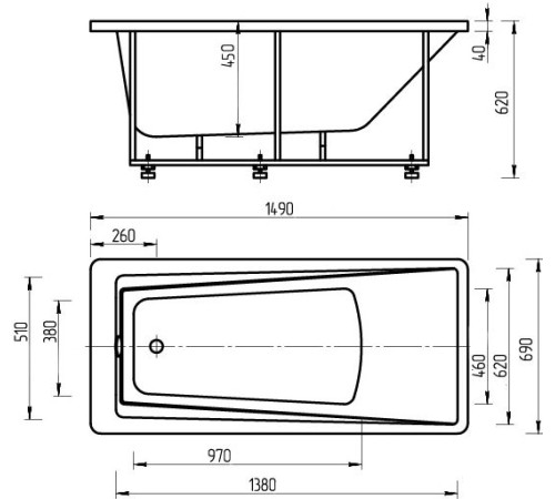 Ванна акриловая Triton Либра 150 с фронтальным экраном слив справа LIB150-0000040