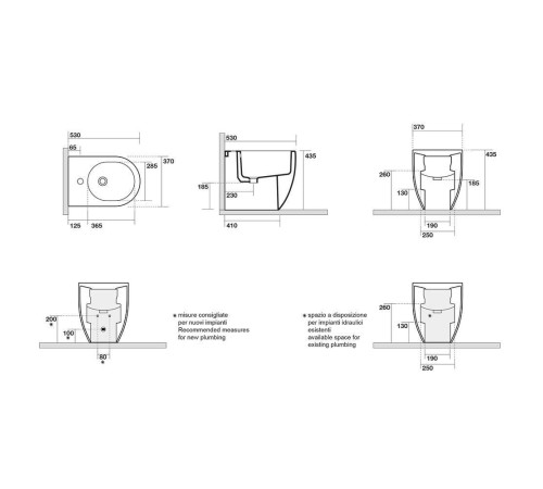 Биде напольное приставное Kerasan Flo 53 см 1 отверстие белое 312601