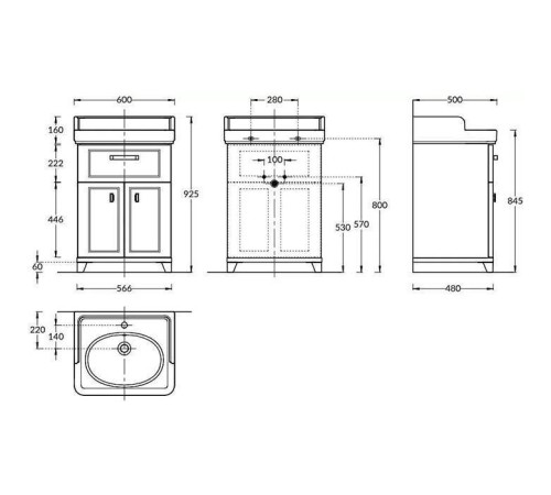 Тумба напольная Kerama Marazzi Pompei 60 см с ящиком и дверцами белый глянцевый PO.M.60.1\WHT