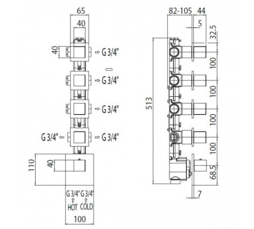 Внешняя часть термостата Bossini HighFlow с отдельными панелями хром Z031208.030