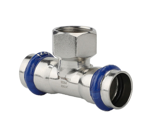 Тройник раструбный Varmega Inox Press с внутренней резьбой 15х1/2х15 мм VM720150415