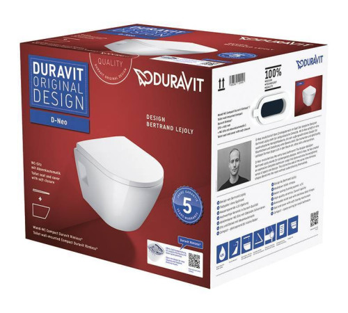 Унитаз подвесной Duravit D-Neo 37x48 см безободковый с сиденьем белый 45870900A1