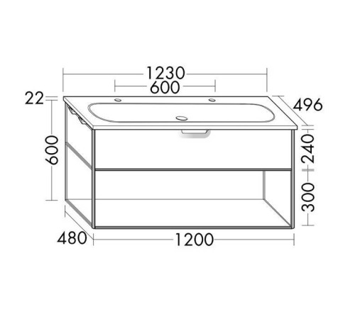 Комплект мебели Burgbad Vry 1230х496х600 мм подвесной белый матовый SGUK123F6019GO253C001