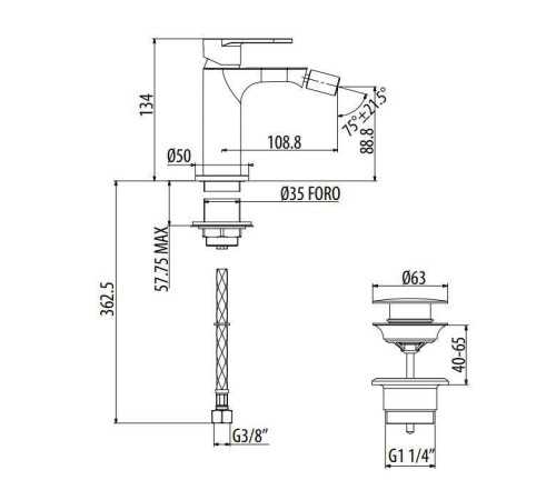 Смеситель для биде Gattoni H2Omix7000 с донным клапаном излив 108,8 мм хром 7005070C0