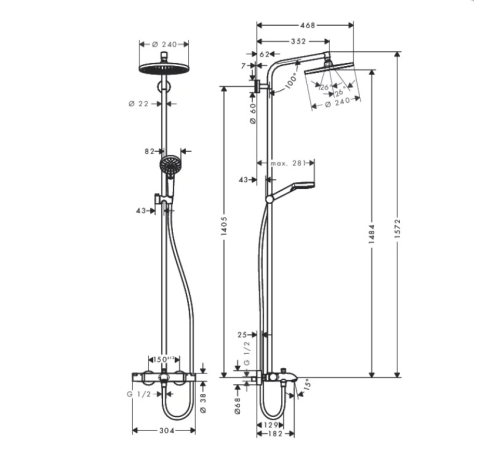 Душевая система Hansgrohe Crometta S 240 Showerpipe с термостатом для ванны хром 27320000