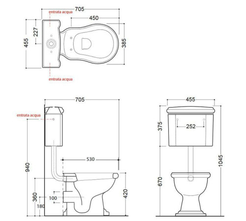 Унитаз приставной Kerasan Retro 72х38.5 см с низким бачком слив в стену белый/золото 751391/760391/101101/108201/757191