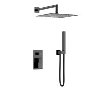 Душевой комплект встраиваемый Boheme Qubic со смесителем и верхним душем shine gun metal 474-3-SGM