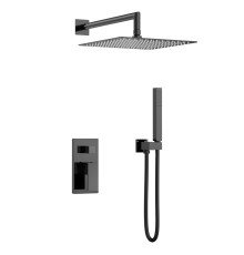 Душевой комплект встраиваемый Boheme Qubic со смесителем и верхним душем shine gun metal 474-3-SGM