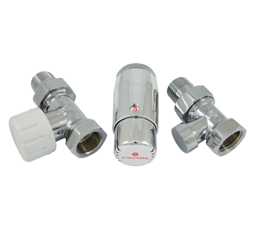 Комплект подключения радиаторный прямой Schlosser STANDARD MINI 1/2 с термоголовкой MINI DIAMANT M30x1.5 хром 602200057
