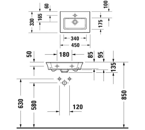Раковина Duravit White Tulip 45x30 см без перелива 1 отверстие 0737450041