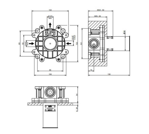 Встраиваемая часть для однорычажного смесителя Gessi Via Manzoni 38315#031