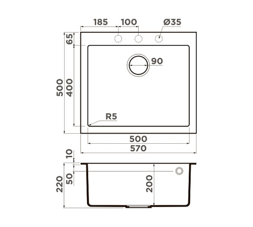 Кухонная мойка Omoikiri Bosen 57-GR Tetogranit 57x50 см leningrad grey 4993556
