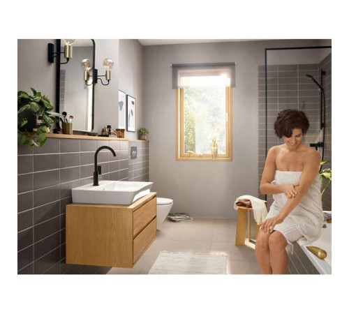 Смеситель для раковины Hansgrohe Rebris E с поворотным изливом и донным клапаном черный матовый 72576670