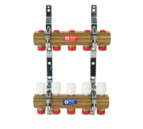 Коллекторный узел латунный Giacomini R553ZY 1 x 3/4 EK на 6 контуров R553ZY046