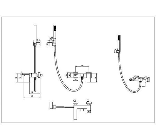 Смеситель для ванны с душем Boheme Qubic настенный золото матовое 473-MG