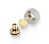 Соединитель обжим-В 16(2.2) x 3/4 ЕК, для полиэтиленовых труб, хром