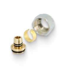 Соединитель обжим-В 16(2.2) x 3/4 ЕК, для полиэтиленовых труб, хром