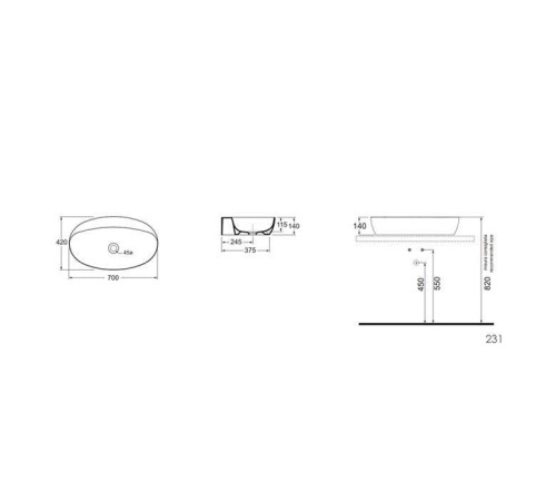 Раковина накладная Azzurra Elegance Circle 70x42x14 см Bianco lucido ELLA070420C0BI