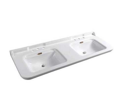 Раковина Kerasan Waldorf 150х55 см двойная 3 отверстия керамическая белый/бронза 4143K1/811393br