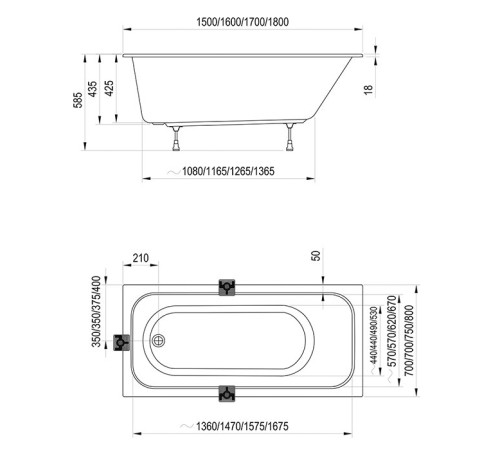 Ванна Ravak Chrome Slim 150х70 см встраиваемая белая C721300000
