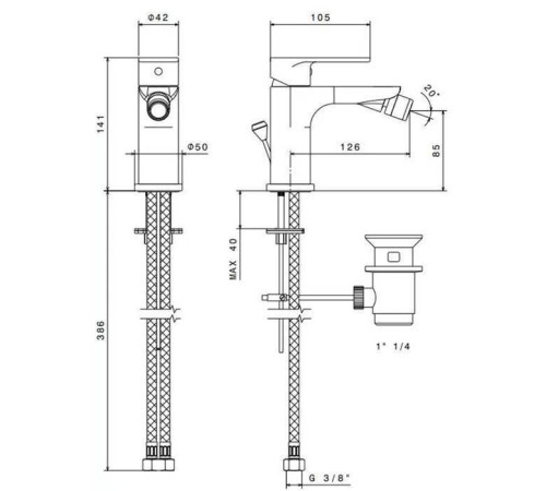 Смеситель для биде Kerama Marazzi Piano с донным клапаном хром 69325KM.21.018