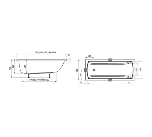 Ванна Ravak Classic II 150х70 см встраиваемая белая CC31000000