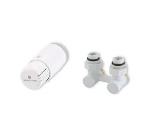 Комплект узла нижнего подключения Schlosser 3/4 x 3/4 50 мм угловой с термоголовкой Mini Белый 600800056