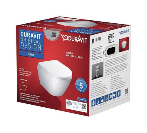 Унитаз подвесной Duravit D-Neo 48x37 см безободковый с сиденьем микролифт белый 45880900A1