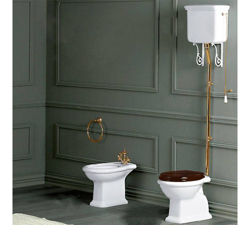 Унитаз напольный SIMAS Lante 38.5х58 см выпуск в пол высокий бачок золото белый LA01bi/LA06bi/R01oro