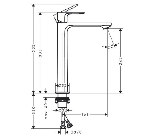 Смеситель для раковины Hansgrohe Rebris S 240 без донного клапана хром 72582000