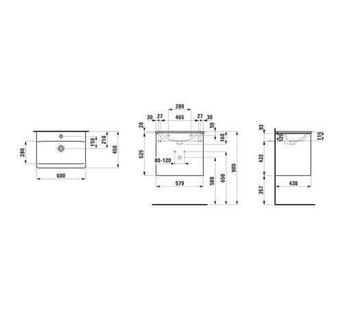 Комплект мебели Laufen Palace 600х450х545 мм с раковиной Slim 2 ящика белый глянцевый 8.6070.2.261.104.1