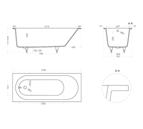 Ванна встраиваемая Salini Lofo 179х79.1х61 см Solid Surface белый матовый UM12322