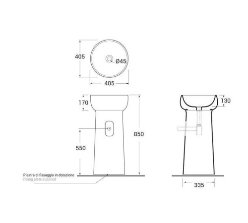 Раковина напольная Azzurra Graal 40х85 см слив в стену Ash LALF04040P00CE
