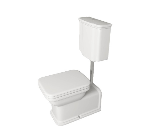 Унитаз напольный удлиненный Kerasan Waldorf 65х37 см с низким бачком и трубой белый/хром 411601/418201/751390/760390/757190