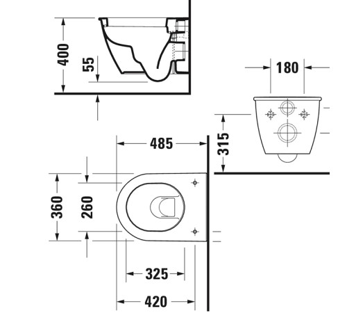 Унитаз подвесной компакт Duravit Darling New 36x48 см вертикальный смыв Durafix белый 2549090000