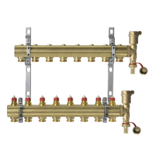 Распределительный коллектор Danfoss FHF-8 set с кронштейнами и воздухоотводчиками 8 контуров 088U0708