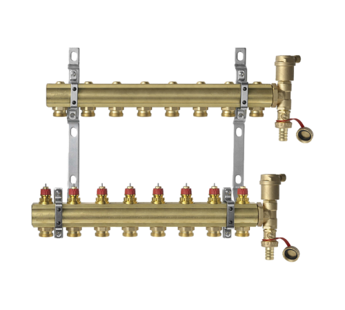 Распределительный коллектор Danfoss FHF-8 set с кронштейнами и воздухоотводчиками 8 контуров 088U0708