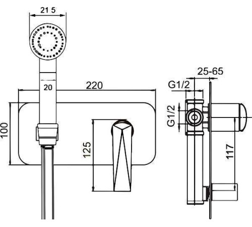 Гигиенический душ Boheme Venturo со смесителем черный глянцевый/золото 387-B