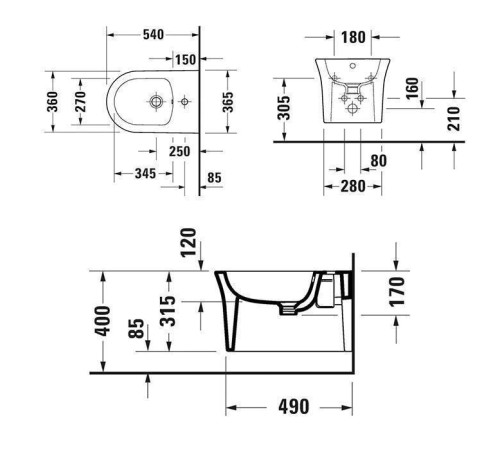 Биде подвесное Duravit White Tulip 37x54 см белый 2293150000